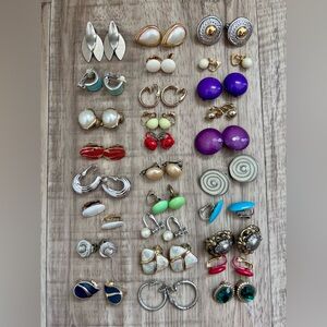 Vintage clip on earrings metal plastic gems faux pearls dressup glam granny